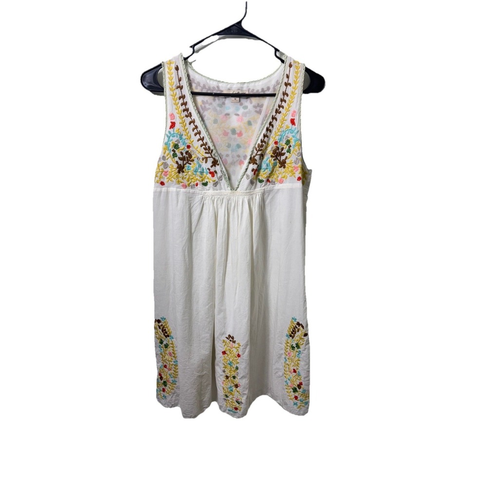 Twenty One White Embroidered Boho Mini Dress Size M Floral Cottagecore
